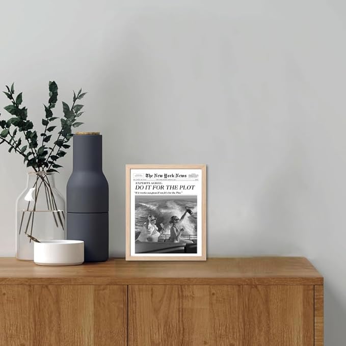 Bwodke OAK Wood Framed Wall Art Do It for The Plot Canvas Art Vintage Newspaper Pictures Wall Decor Trendy Prints Retro Artwork for Girly Dorm Bedroom 8"x10"