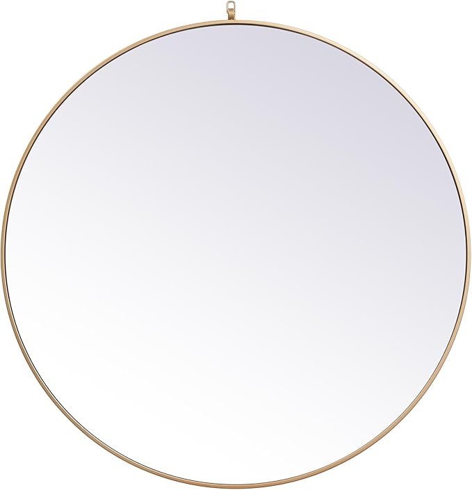 Brilliance, Metal Frame Round Mirror with Decorative Hook 45 Inch in, Midcentury Modern, Brass