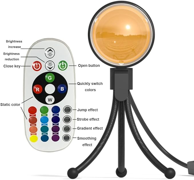 Sunset Lamp, LED Sunset Projection Lamp 16 Color Rainbow Mood Light Romantic Visual Projector with Tripod USB Lights for Living Room Home Decor Christmas Gift