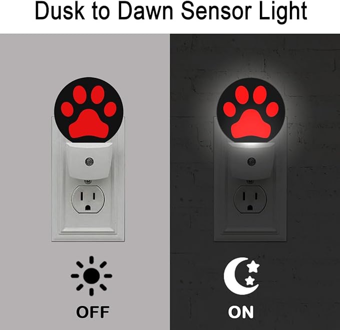 Red Black Dog Paw Night Light Auto Sensor Led Dusk to Dawn Lamp Home Decor for Men Women