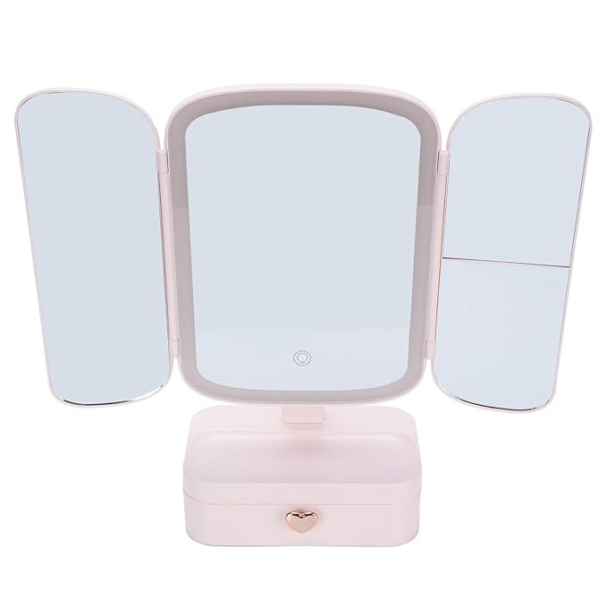 Desktop Lighted Makeup Mirror Organizer 3 Color Temperature Dimming LED Light for Bedroom