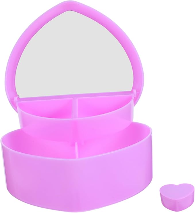 Cabilock Heart-shaped Jewelry Storage Box with Mirror Two-layer Case for Girls Cute Makeup Organizer for Necklaces Bracelets and Earrings Lightweight Travel-friendly Design