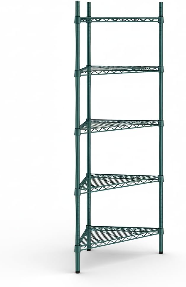 25" W x 18" D x 64" H NSF Green Triangle Heavy Duty Corner Shelving Kit, 5-Shelf Adjustable Wire Rack