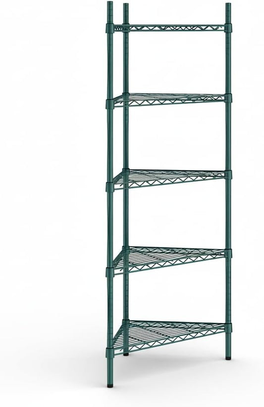 25" W x 18" D x 64" H NSF Green Triangle Heavy Duty Corner Shelving Kit, 5-Shelf Adjustable Wire Rack