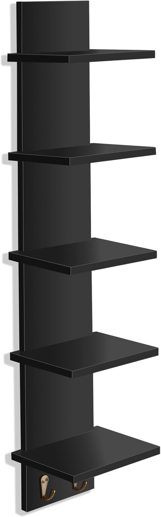 Sorbus 5 Tier Wall Shelf Unit with Hooks, Vertical Column Utility Shelving for Home Decor and Storage Organizer, Wall-Mounted Floating Shelves for Bathroom Storage, Bedroom, Living Room