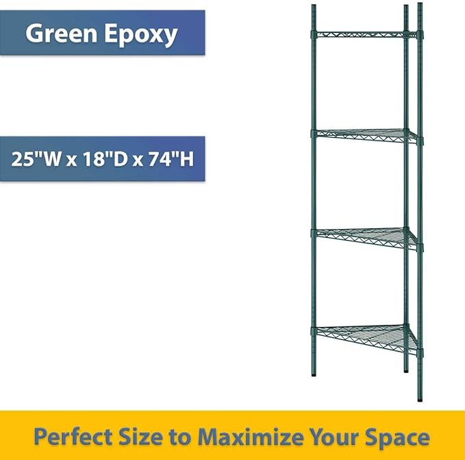 25" W x 18" D x 74" H NSF Green Triangle Heavy Duty Corner Shelving Kit, 4-Shelf Adjustable Wire Rack