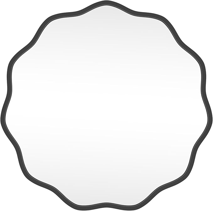 HOMECOOKIN 24 Inch Wavy Round Wall Mirror, Round Wavy Wall Mirror with Aluminum Frame for Bathroom Upgrades, Hotels, Dressing Tables,Farmhouses