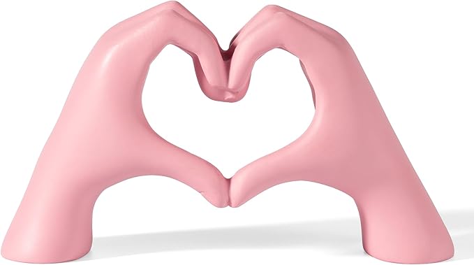 Gold Decor Living Room – Mini Small Heart Hands Sculpture – Shelf Decor Aesthetic – Cute Home Accent Table & Shelves – Love Statue - Gifts Girlfriend, Wife, Women, Teen Girls, Valentine (Pink, Mini)