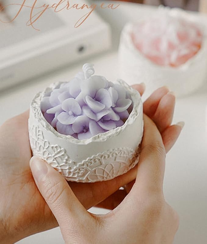 Purple Hydrangea Flower Candle - Teacher Appreciation Gifts for Women, Thank You Gift for Mom Wife on Mother's Day, Romantic Decorative Lace Cup Rustic Floral Candles, Lavender Home Fragrance