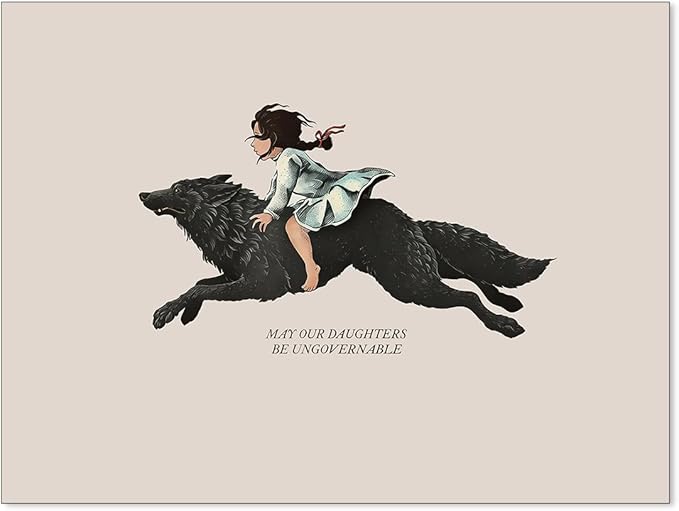 WIUHIO Modern Inspirational Quotes Posters May Our Daughters Be Ungovernable Wall Art Girl Riding Big Wolf Painting Feminist Positive Affirmations Wall Decor 12X16 inch Unframed
