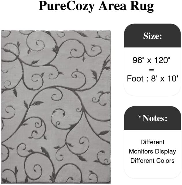 PureCozy Gray Washable Area Rug 8x10 Soft Shag Rugs for Living Room Modern Boho High Pile Non-Shedding Throw Rugs Non Slip Indoor Office Carpet for Playroom Bedroom Home Aesthetic Decor