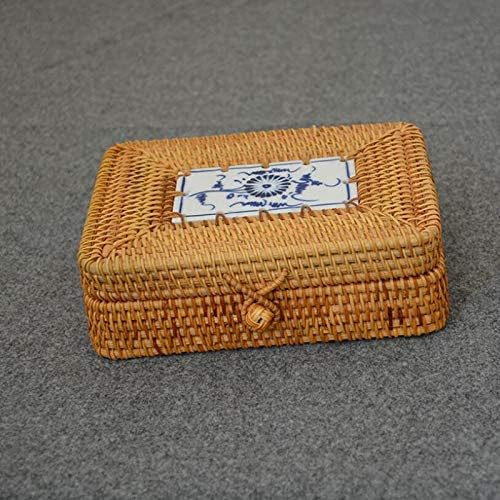 Rattan Woven Storage Box with Lid Handmade Jewelry Boxes Makeup Organizer Wooden for Sundries Tea Case Containers Gift