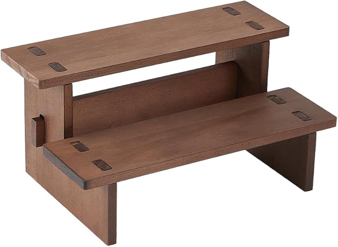 DICOSMETIC 2 Tier Wooden Display Risers Stand Display Shelves 4.72x6.42x3.94 Inch Rectangle Small Wood Table Cupcake Stand Spice Rack Organizer Coffee Perfume Organizer for Cabinet Home Wedding Party