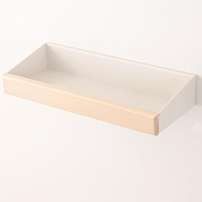 12 Inch Adhesive Floating Shelves for Wall, White Wall Shelves No Drill with 1 Inch Height Wooden Decor, Plastic Adhesive Shelves Shower Organizer for Living Room, Bedroom, Office and Kitchen
