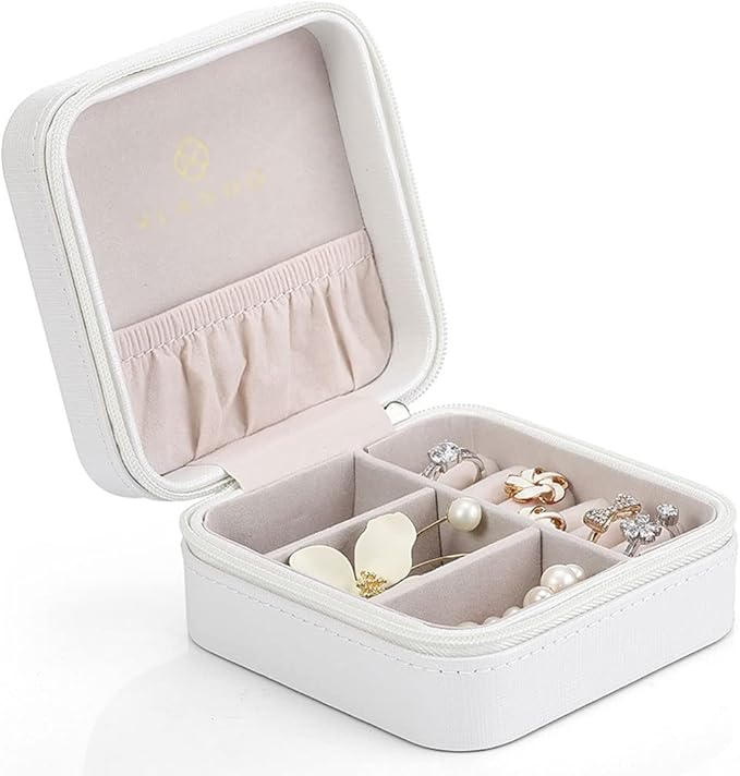 Makeup Organizers Leather Jewelry Box Portable Small Storage Box Cosmetic Box Ring Earring Necklace Bracelet Watch Small Jewelry Storage Box 4.13 inches Jewelry Case