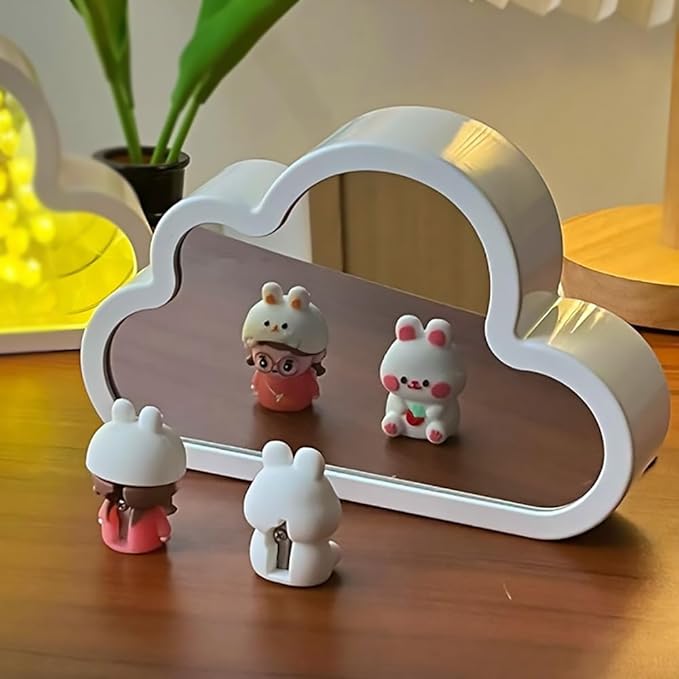 LOGAZOO (20 Flower) Tulip Lamp Night Light with Mirror, Assembled Artificial Flower Lamp Table Light Bedroom Decoration Gift for Women Girlfriend Sisters Desk Table Decor, Cloud Design (Pink)