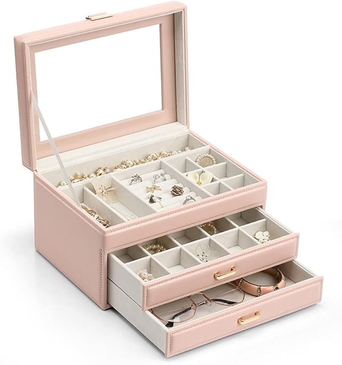 Makeup Organizers Artificial Leather Jewelry Box Drawer Storage Box Ring Earring Necklace Bracelet Watch Storage Box Multilayer Jewelry Box Jewelry Case
