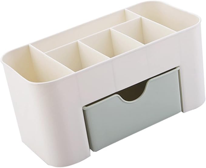 6 Compartments Cosmetics Makeup Organizer Cosmetic Storage Box with Drawer Multifunctional Makeup Desk Organizer for Home Bathroom(Green)