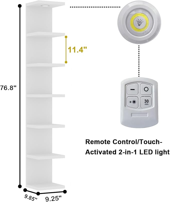 LitaEther Versatile 7 Tier Wall Shelf Unit,White Lack Wall Shelf,Display Floating Shelf with LED Remote Control Light