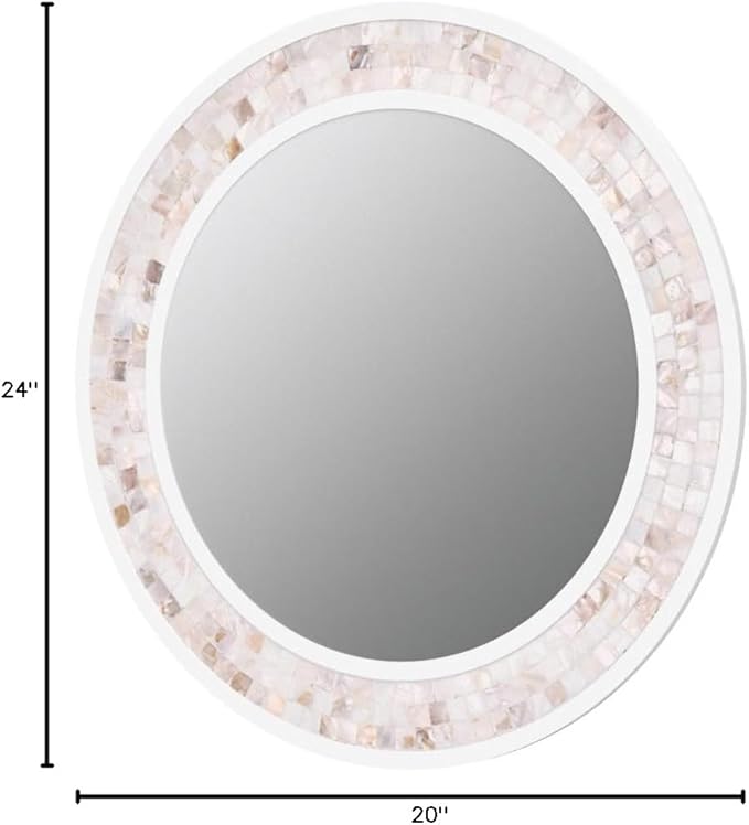 Tanmicoshomy Round Wall Mirror 24 Inch,Circle Mosaic Mirror with Natural Mother of Pearl and Wood Frame, Decorative Coastal Round Wall Mirror for Bathroom Bedroom Living Room Entryway