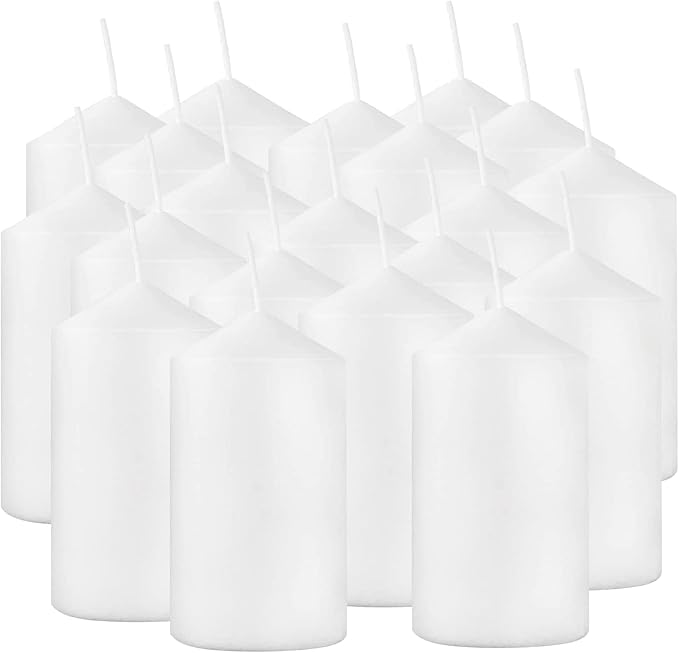 Howemon 20 Pcs Bulk Long Burning Wax Pillar Candles 2" x 4" Dripless Unscented Smokeless for Wedding Party Spa Lantern Fireplace Home(White)
