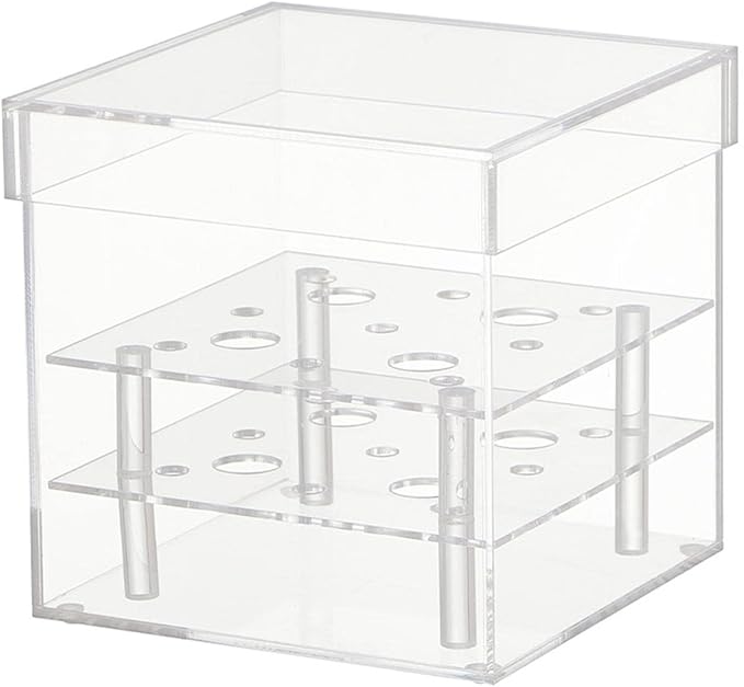 Acrylic Vase Acrylic Flower Box Decorative Square Vase Water Holder Makeup Organizer with Removable Lid and 16 Holes for Suitable for Wedding Party Bi