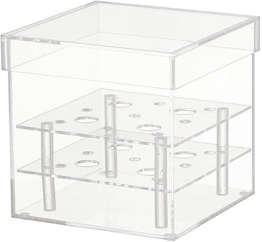 Acrylic Vase Acrylic Flower Box Decorative Square Vase Water Holder Makeup Organizer with Removable Lid and 16 Holes for Suitable for Wedding Party Bi