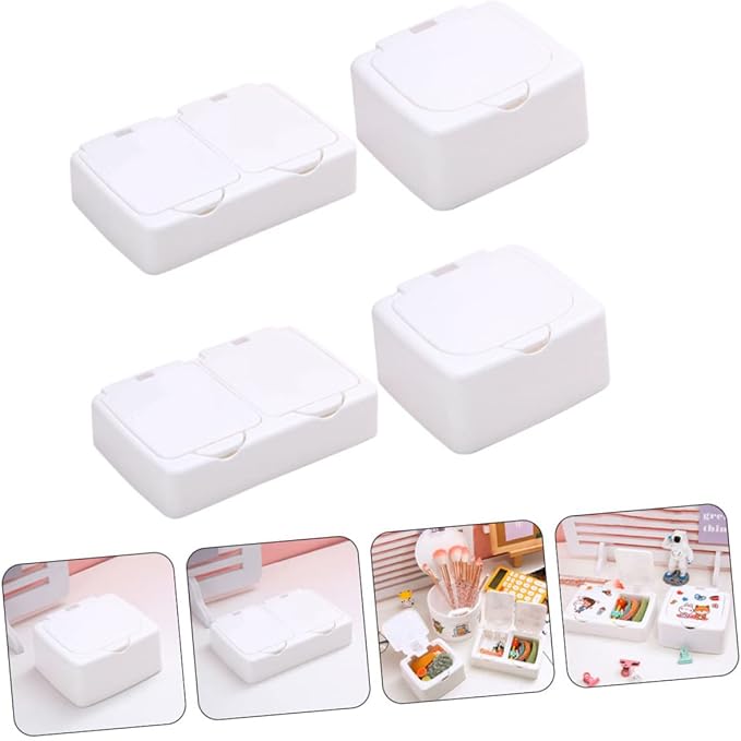 Lurrose 4pcs Simple Desktop Storage Box Diy Press Type Organizer for Jewelry Stationery and Makeup Small Bins for Students and Home Office Use