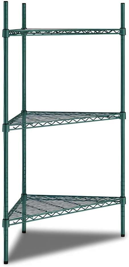 33" W x 24" D x 54" H NSF Green Triangle Heavy Duty Corner Shelving Kit, 3-Shelf Adjustable Wire Rack
