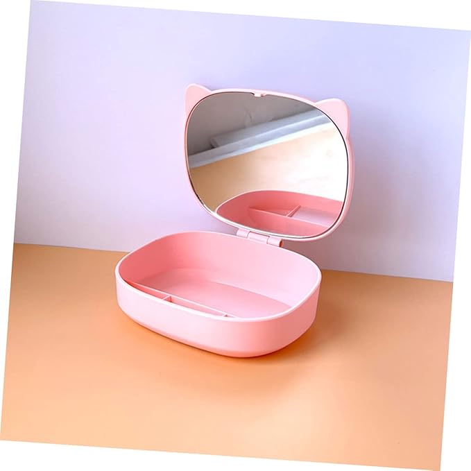 Didiseaon Jewelry Boxes for Boys and Girls Cartoon Cat Ear Design Necklace Organizer Makeup Storage Case Mirror