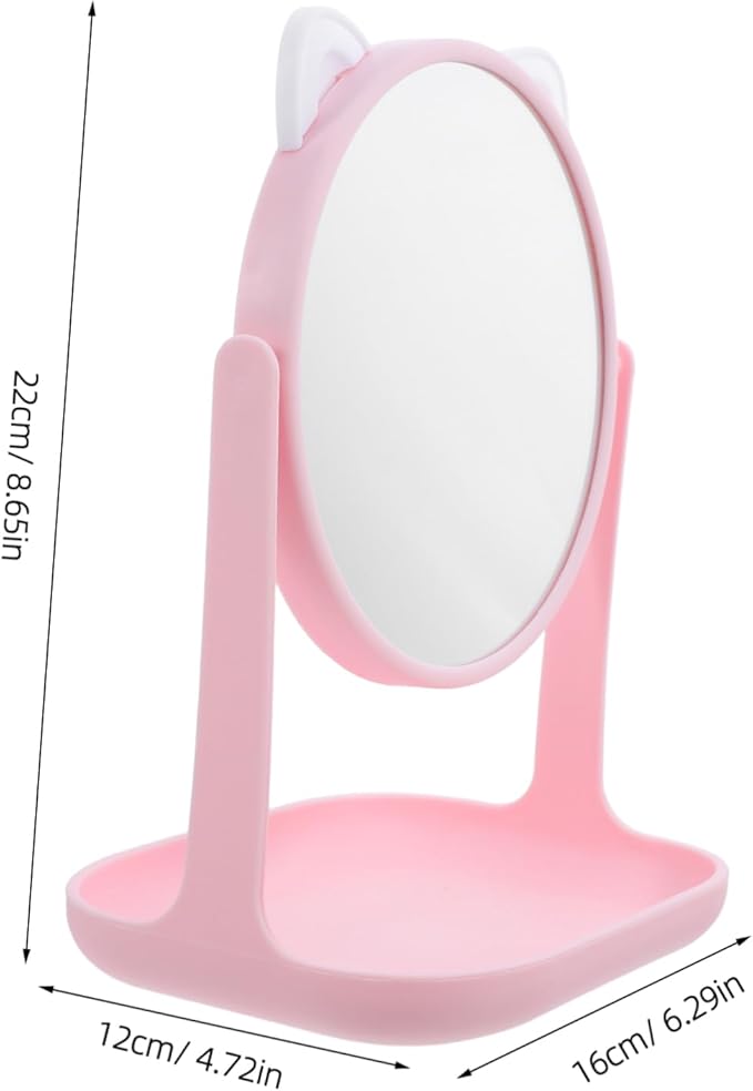 Cat Ear Makeup Mirror Storage Tray Rotatable HD Desktop Cosmetic Mirror for Girls Multifunctional Makeup Organizer for Vanity