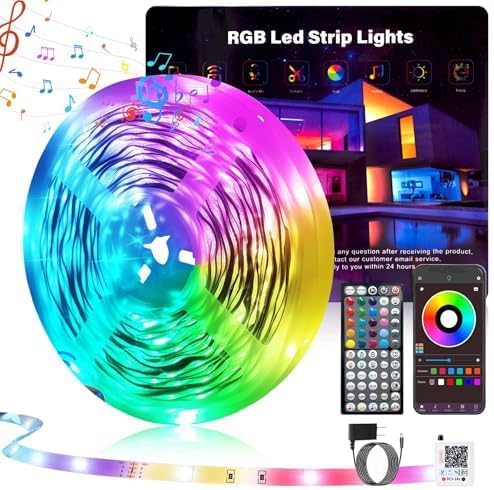 GANZQH 65.6FT Led Lights for Bedroom, Color Changing RGB Led Strip Lights Indoor, Music Sync Led Light Strip with Remote and App Control, DIY Led lights for Room Home Decor Ambient Lighting (1*65.6FT)