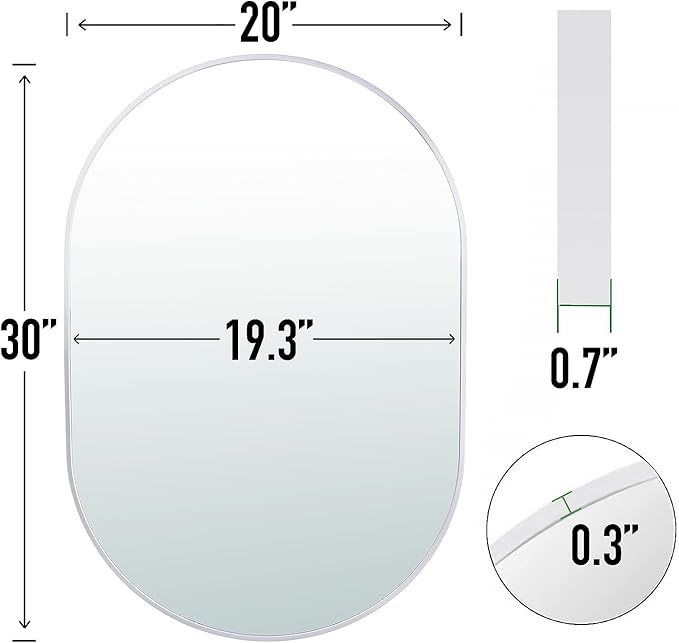 SCWF-GZ 30x20 Mirror Runway Oval Wall Mounted Aluminum Alloy Metal Frame Rectangle Mirrors for Entryway Bedroom Bathroom Living Room 30 20 inch Silver