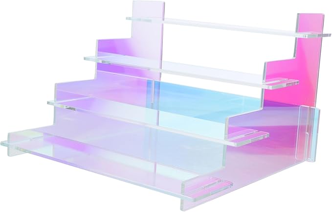 Transparent Acrylic Display Stand for Makeup and Perfume Organizer Dazzling Rainbow Color Figurines Rack Versatile Decorative Risers for Home and Vanity Use