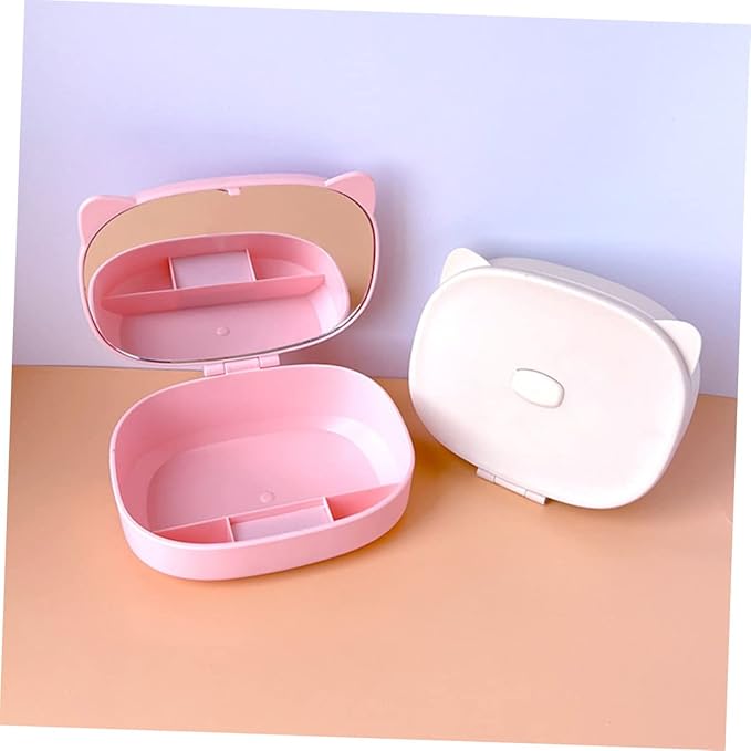 Didiseaon Jewelry Boxes for Boys and Girls Cartoon Cat Ear Design Necklace Organizer Makeup Storage Case Mirror