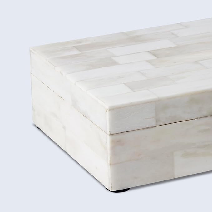 Handicrafts Home Decorative Storage Box with Lid- 8x5x2” Small Keepsake, Trinket Box, Memory Box- Decorative Boxes for Home Decor, Centre Table, Giftable Storage Accent- Classic Plain- White