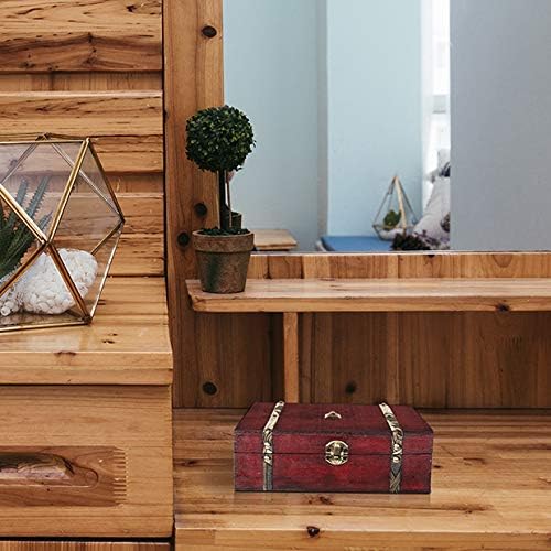 SICOHOME Treasure Chest - 9" x 6.3" x 3" Wooden Pirate Treasure Box with Hinged Lids, Rustic Vintage Decorative Keepsake and Jewelry Box, Trinket Storage Chest Box, Gifts and Home Decoration