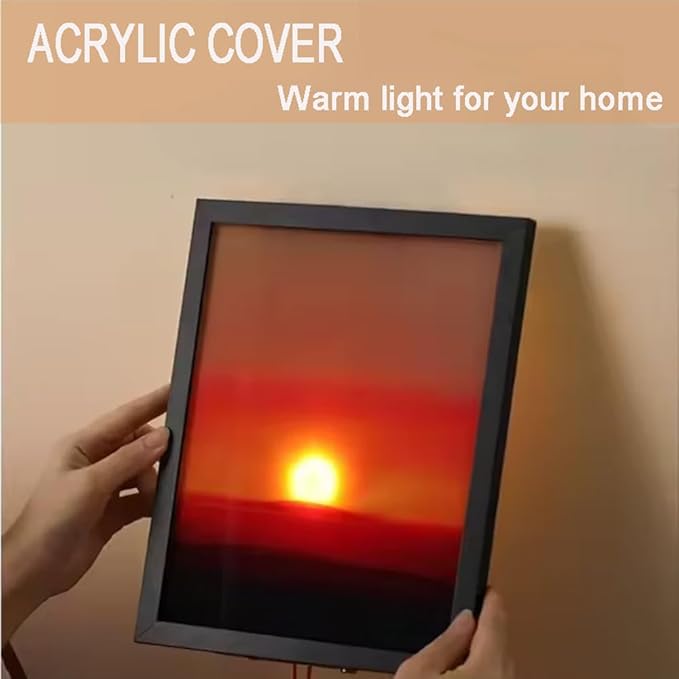 Creative Sunset Wall Lamp, Wall Decoration Art, Rechargeable Sunset Projection Lamp with Lift Control, Wall-Mounted Sunrise to Sunsets Atmosphere Light for Bedroom Living Room Party (8.6 x 10.6″)