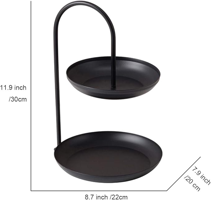 Besttimes Two Tired Makeup Jewelry Organizer Tray Bathroom Home Decorative Metal Vanity Tray(Black)