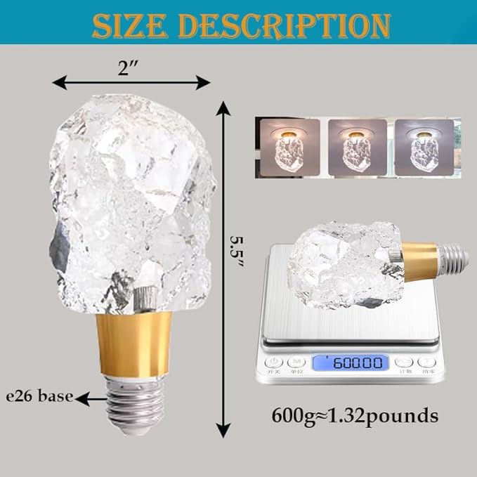 Crystal Decorative LED Light Bulbs 5 Watt(Equivalent 40w),Fancy Unique Pretty Light Bulb E26 Base, Soft Warm Light Lightbulbs Staircase,Bars, Ambience (FP-52, 1PC)