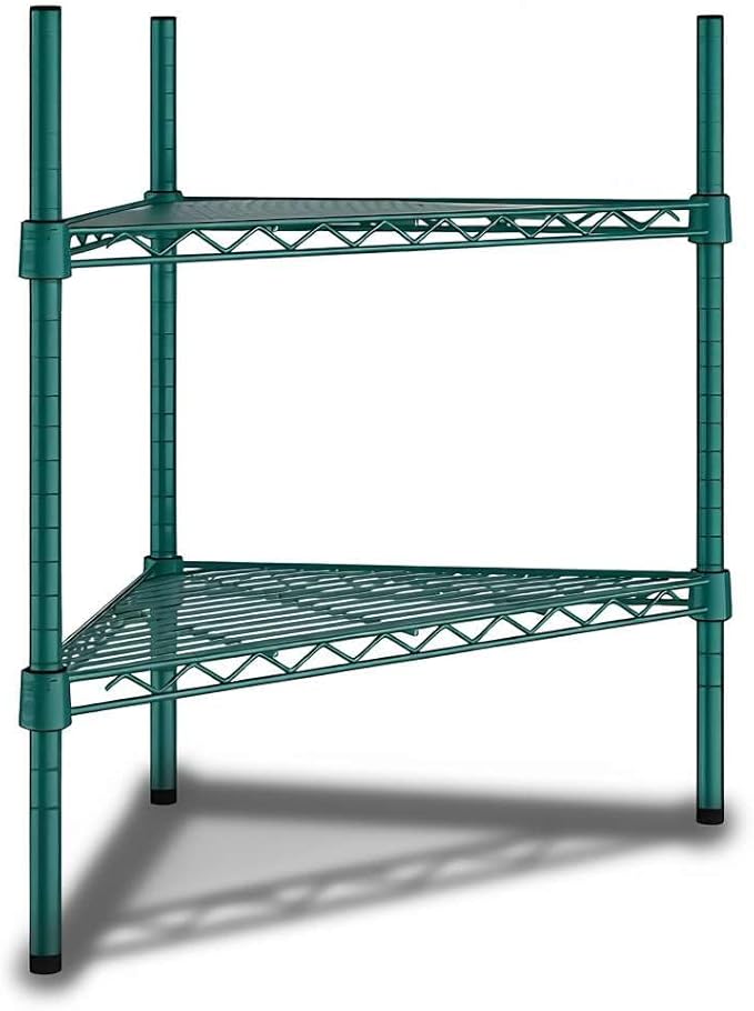 25" W x 18" D x 27" H NSF Green Triangle Heavy Duty Corner Shelving Kit, 2-Shelf Adjustable Wire Rack