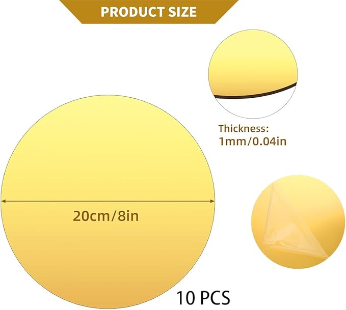 10PCS Gold Round Mirror Centerpieces for Tables Acrylic Circle Mirror Tray Candle Plate for DIY Craft Wedding Birthday Table Decorations Valentine Party Wall Decor (8inch/20cm)