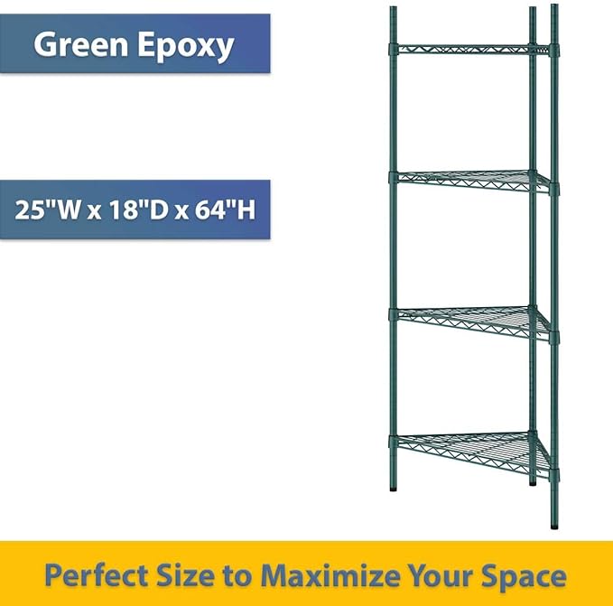 25" W x 18" D x 64" H NSF Green Triangle Heavy Duty Corner Shelving Kit, 4-Shelf Adjustable Wire Rack