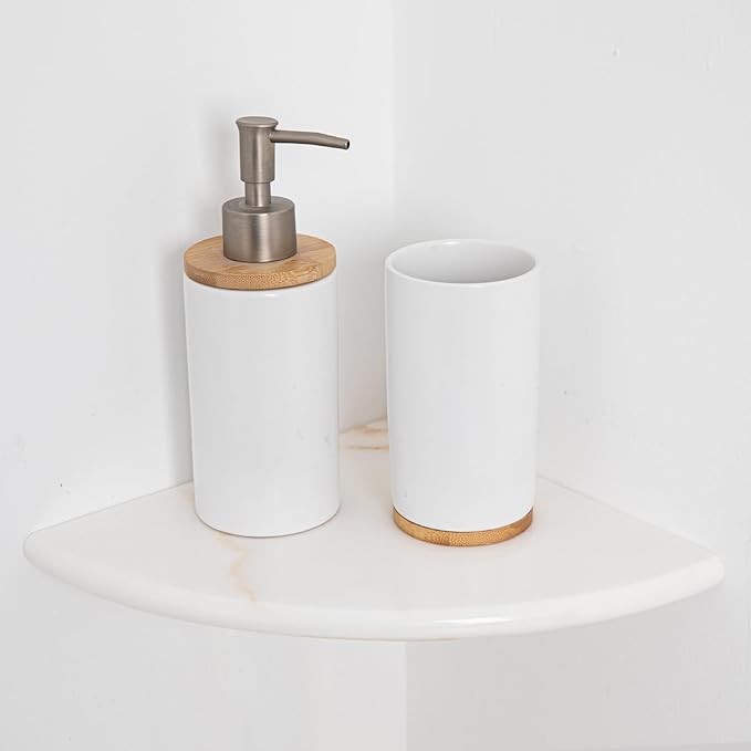 2 Pcs Gold Marble Corner Shower Shelf, 9 Inch Wall Mounted Marble Corner Shelves for Shower Bathroom Kitchen, Polished