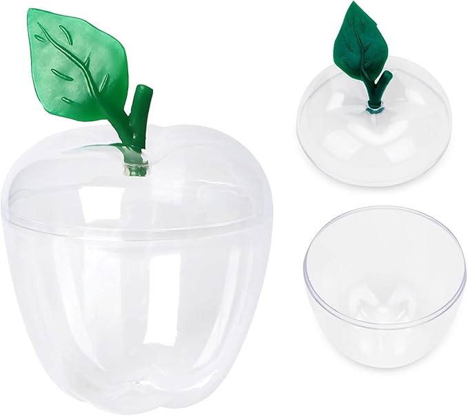 Tevrel Clear Apple Shaped Containers (Pack of 2) – Apple Themed Candy Dish & Cookie Jar Storage, Cute Jars for Teacher Gifts for Christmas, Classroom Holiday Decor & Teacher Basket