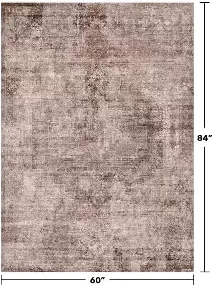 Hazo Haus Rustic Brown Abstract 5x7 Rug for Living Room - Office Rug for Home Office, Bedroom, Taupe with Red Accent, Washable, Non Slip & Soft, Medallion Indoor Décor