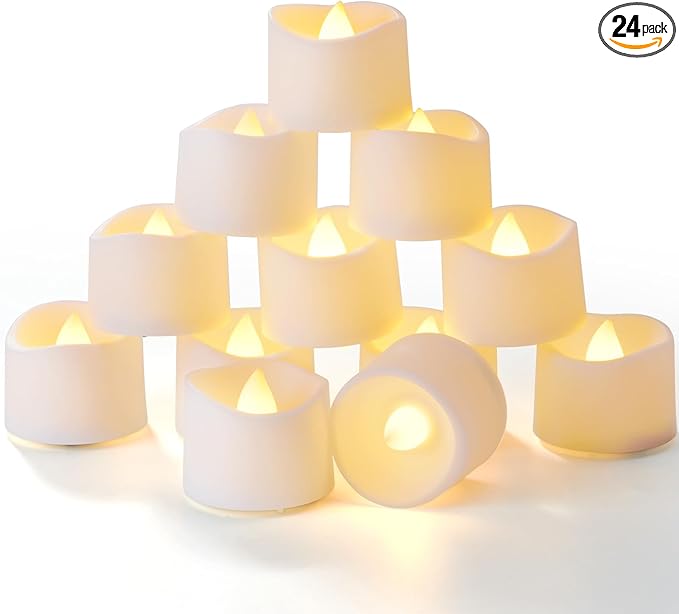 Homemory Timer Tea Lights Candles Battery Operated, 6H Timer Built-in, Auto On Daily, Flameless LED Tealight Votives for Table Centerpieces, Lantern, Holiday Decor, Warm Lamp, No Remote, 24-Pack
