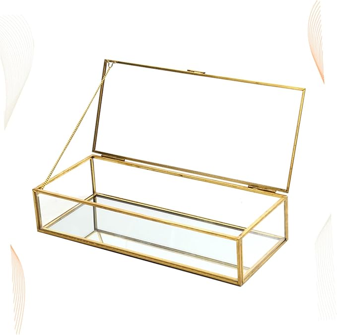 Gold Rim Glass Jewelry Box Desktop Makeup Organizer Geometric Design Ring Necklace Earring Storage Wedding