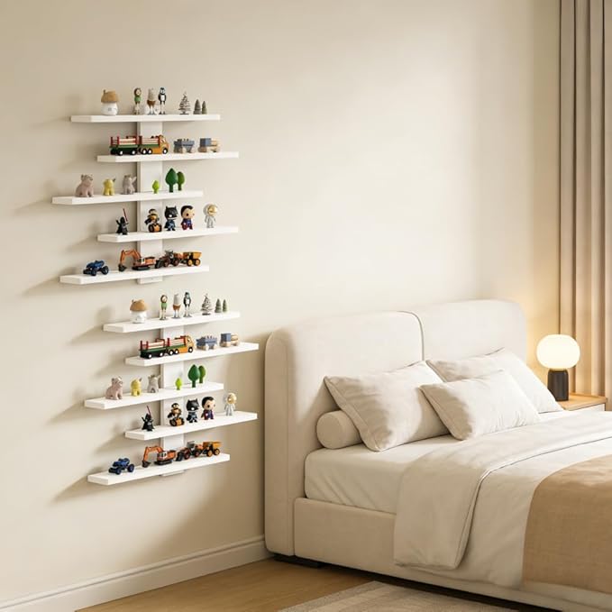 5-Tier Floating Wall Mounted Shelves, Wall Display Storage Shelf for Anime Figurines, Dolls, Plants & Statues, Decorative Organizer for Bedroom, Living Room, Study Room,Office（White）
