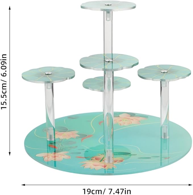 Milisten Acrylic Multi-layer Display Riser Stand with Lotus round Base, Perfume Organizer Shelf and Dessert Display Rack for Cupcakes, Makeup, Collectibles, Home Décor